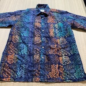 R-Options SS Batik Shirt 100% Cotton Men’s Large Colorful Patterned Button-Up